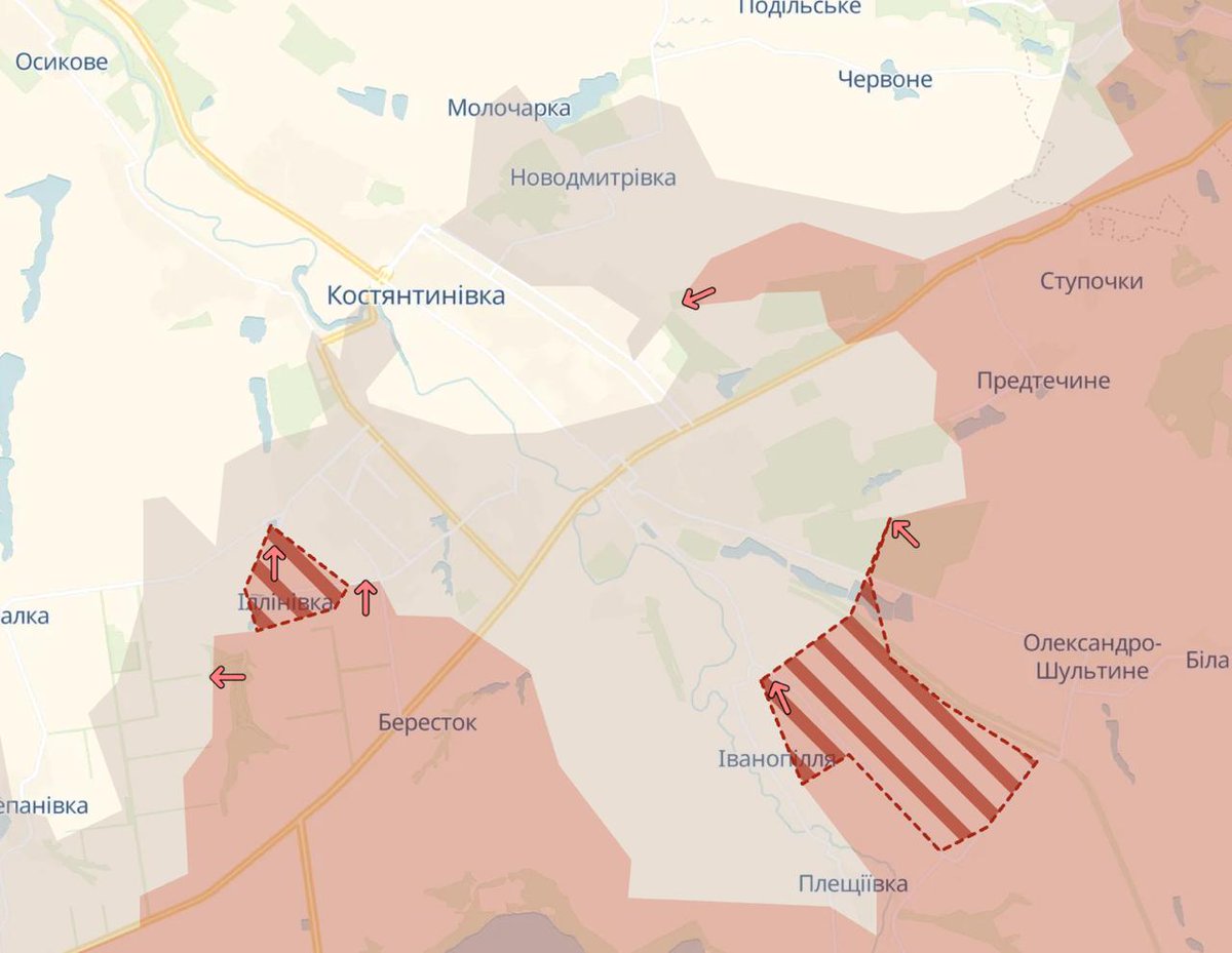 IuliiaMendel's tweet photo. To my great regret, the Russian army has advanced on the approaches to Kostiantynivka and in the Sloviansk direction, according to Deep State maps. In the last 1.5 months, Deep State maps have been lagging behind real events. Many Ukrainian experts also report Russian advances in Dnipropetrovsk region. This is simply terrible. We're losing territory while every mainstream media cheers that "Ukraine is winning."
