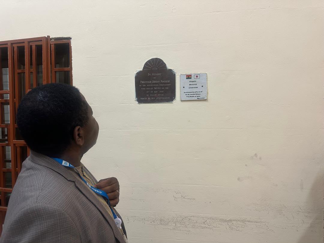 UnescoGhana's tweet photo. In anticipation of enlisting his documents onto the national and international registers, the #UNESCO Representative, the Japanese Ambassador, and the Secretary-General of the National Commission paid a working visit to the Dr. Noguchi Museum. https://t.co/YH5URkHzEm