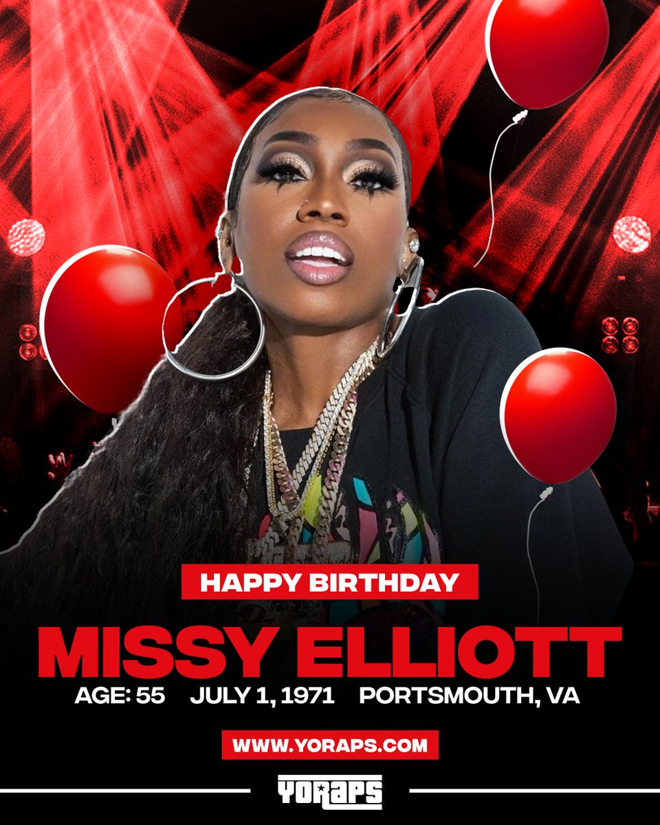 YoRapsMagazine's tweet photo. 🎊 #HAPPYBIRTHDAY: #MissyElliott (#July1, 1971, #Portsmouth, #VA)

Which song put you onto her music ⁉️
---
✅ Yo! Raps: https://t.co/A37OwMybC6
🚀 Yo! PR: https://t.co/twEeW3KegX https://t.co/xiDpBkFJZ4
