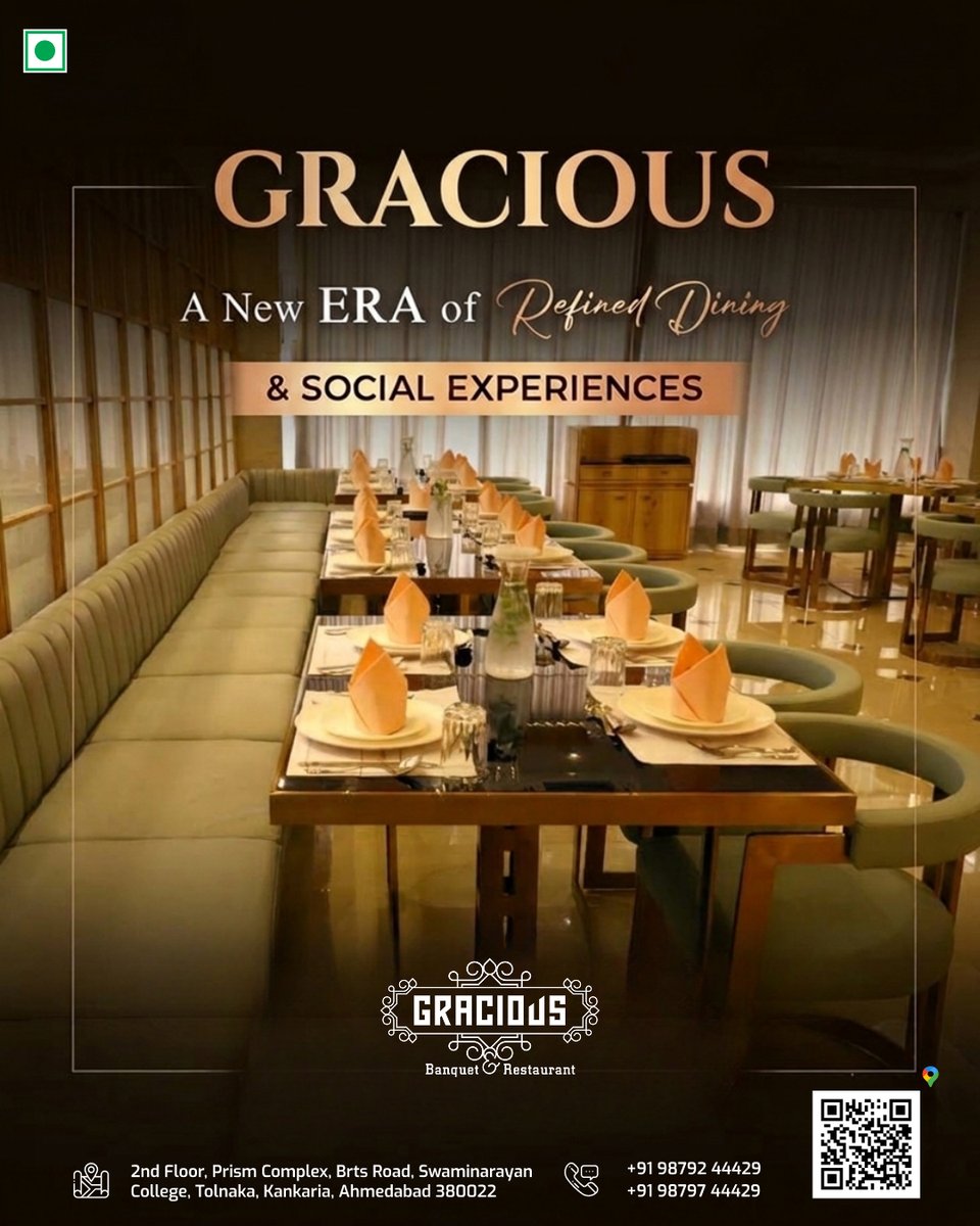 GraciousBanquet's tweet photo. Gracious 
A new ERA of Refined Dining 
&amp; Social Experiences
_____
Get In Touch
Address: 2ndFloor, Prism Complex, Brts Road, Swaminarayan College, Tolnaka, Kankaria, Ahmedabad 380022
Call: +91 98792 44429
Website: https://t.co/WKUNQQA9Ey
Email: info@graciousbanquet.com
_____ https://t.co/D845hhP8TP