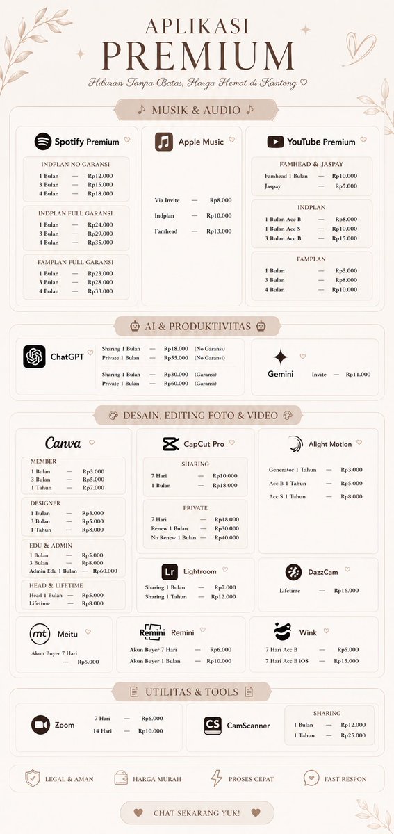 anjalinrzki's tweet photo. Mau aplikasi premium tapi budget tipis? 👀✨
Spotify, Netflix, YouTube, Canva, ChatGPT, CapCut & masih banyak lagi.
✔️ Murah
✔️ Fast respon
✔️ Lengkap
📲 Order WA: https://t.co/SLsnf7VUbu
#AplikasiPremium #SpotifyPremium #NetflixPremium #CanvaPro #ChatGPTPlus #CapCutPro https://t.co/IPK1EmiU6Q