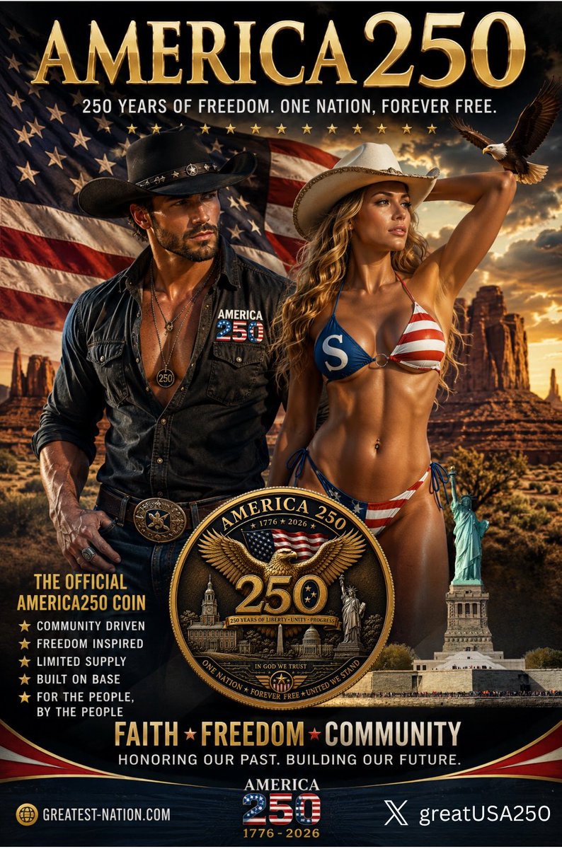 greatUSA250's tweet photo. Greatest Nation - America 🇺🇸 250
#america250 #greatestnation #america250coin #usa #crypto https://t.co/zKjMCXB4H8