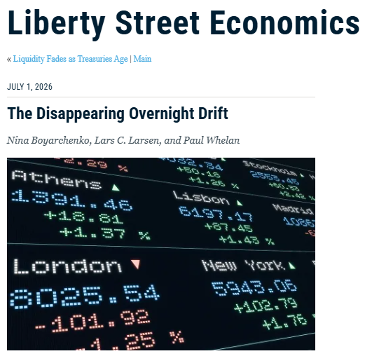 quantseeker's tweet photo. The Disappearing Overnight Drift
"Extreme closing-imbalance days, which the inventory-risk framework identifies as a source of overnight pricing pressure, have become markedly rarer."

https://t.co/KdlRzvuX7h