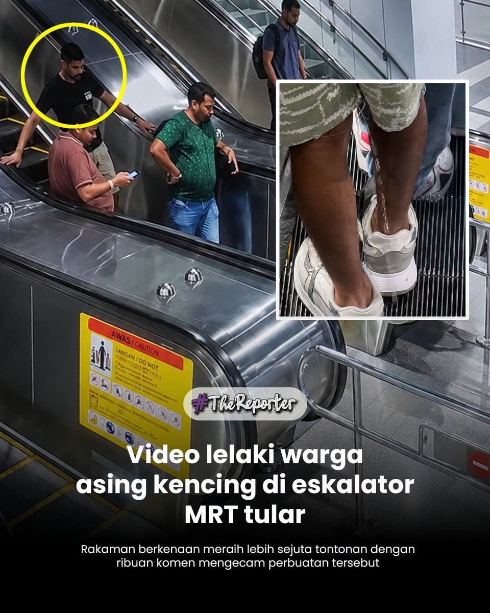 KlutzyKucing's tweet photo. Ini yg viral. Yang tak viral lagi ramai dan bersepah. Sebab tu our public places reeks of urine, not from our people but these foreigners. 

Habis escalator tu hancing dgn kencing dia. Kena pulak yg pakai seluar/baju labuh habis kalau kena baju nak buat solat. 

Teruk betul lah. 

Patut diburu habis2an dan dihukum sebagai pengajaran kepada semua yang lain