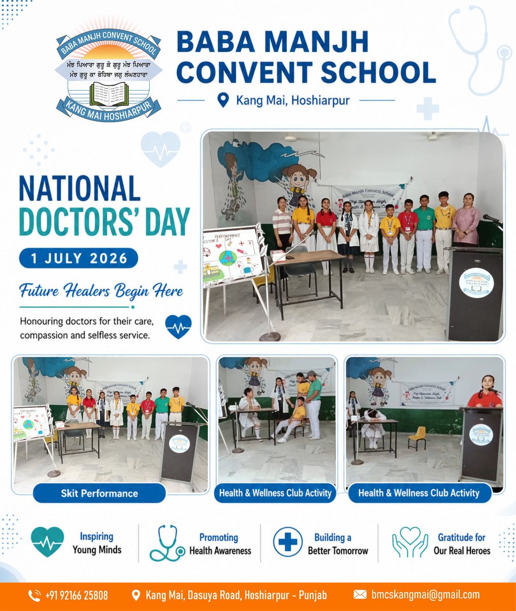 BabaManjhSchool's tweet photo. National Doctors’ Day | Health &amp; Wellness Club Activity 🩺✨

On National Doctors’ Day, volunteers of Major Tarlochan Singh Health &amp; Wellness Club presented a meaningful skit highlighting the dedication, compassion, and selfless service of doctors. https://t.co/yFANXJAJdT