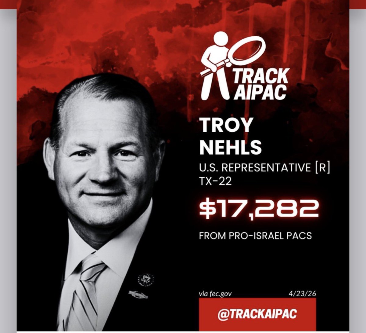 BCSAmUeL_'s tweet photo. @mycaptiva @RepTroyNehls He’s a cheap whore for aipac too https://t.co/rq4yv72S8D