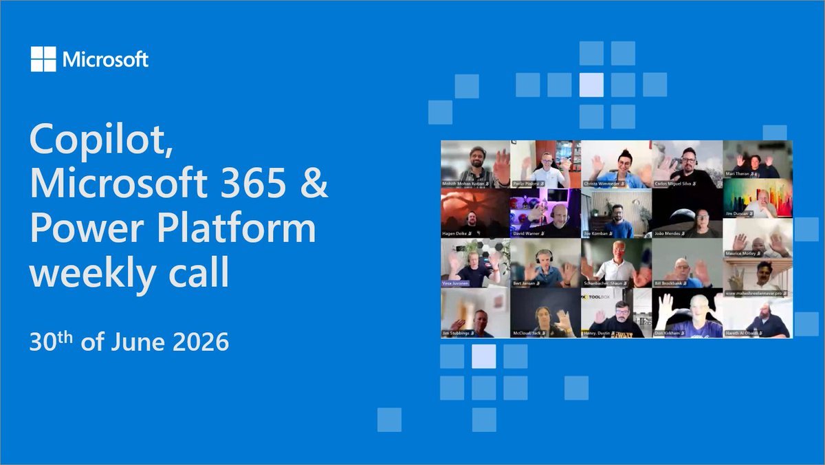 SharePoint's tweet photo. 📺 Recording of the #Copilot, #Microsoft365 &amp; #PowerPlatform product updates call 30th of June

• The latest updates ⚡
• Demos on #SharePoint, #WorkIQ &amp; Agents
• By Joe Komban, @paolopia, Bert Jansen &amp; @vesajuvonen

+more! 🚀

📺 Watch the recording → https://t.co/67DbnEIDg8 https://t.co/C9FoNVoW2g