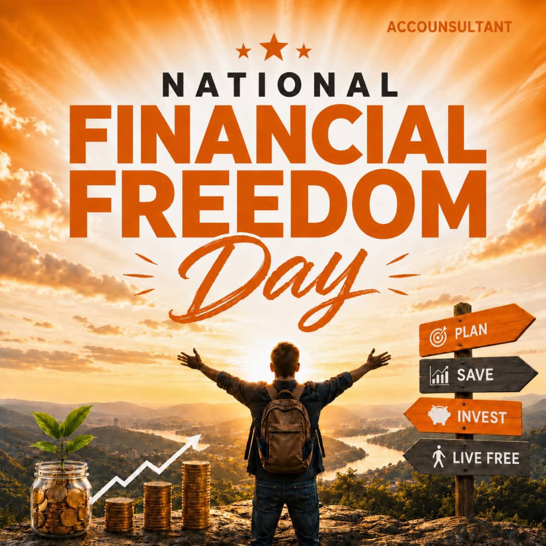 accounsultant's tweet photo. Today is National Financial Freedom Day.

Whether you're an individual or a business owner, it starts with disciplined habits: know your numbers, save consistently, invest intentionally and plan for growth.

Your financial freedom starts with the decisions you make today. https://t.co/fbyIlX5xf8