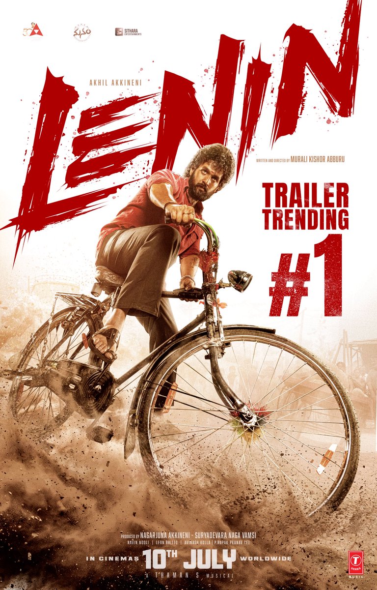 SitharaEnts's tweet photo. Idhi #Lenin gaadi Vidhvamsamm!!! 💥💥💥

#LeninTrailer Trending at #1 on Youtube 🔥

▶️ https://t.co/7U7yGo9dvk

#LeninOnJuly10th 

@AkhilAkkineni8 #BhagyashriBorse @iamnagarjuna @vamsi84 @KishoreAbburu @MusicThaman @pramodactor1 @NavinNooli @artkolla @leonbrittodp @AnnapurnaStdios #ManamEnterprisesLLP @SitharaEnts @tseriessouth