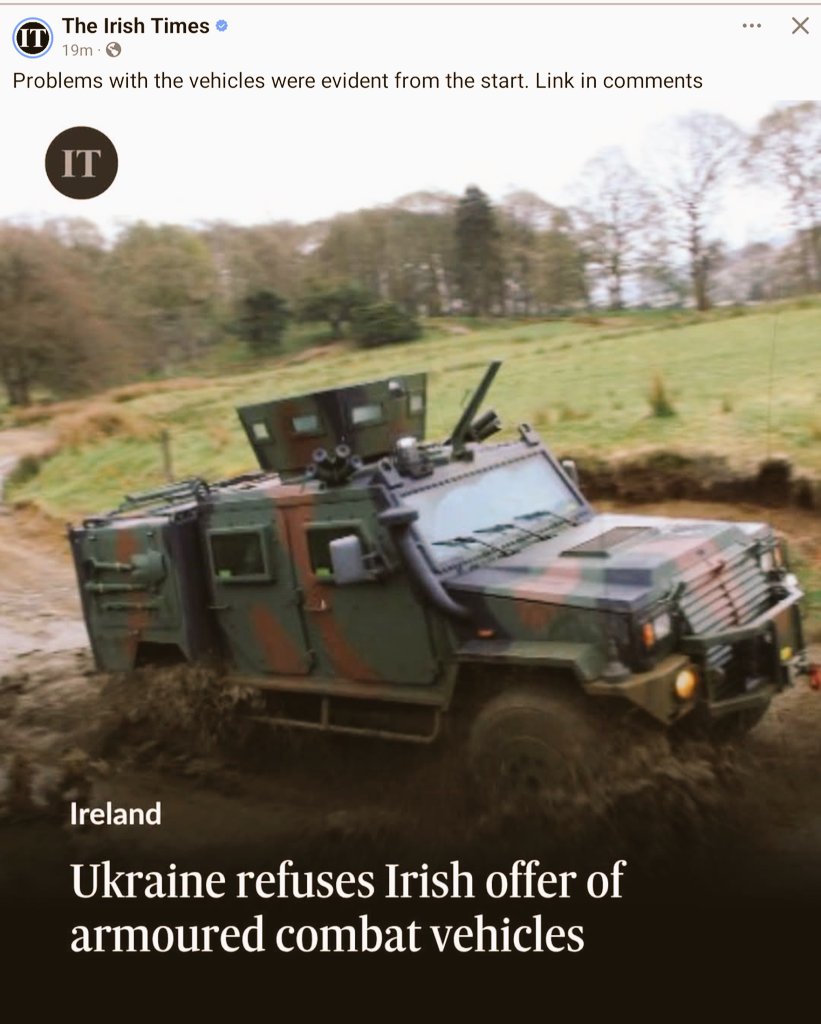 paddymacc1's tweet photo. Ukraine refused the Irish offer of armed vehicles saying they would prefer the cash instead https://t.co/5Cbz49aXEx