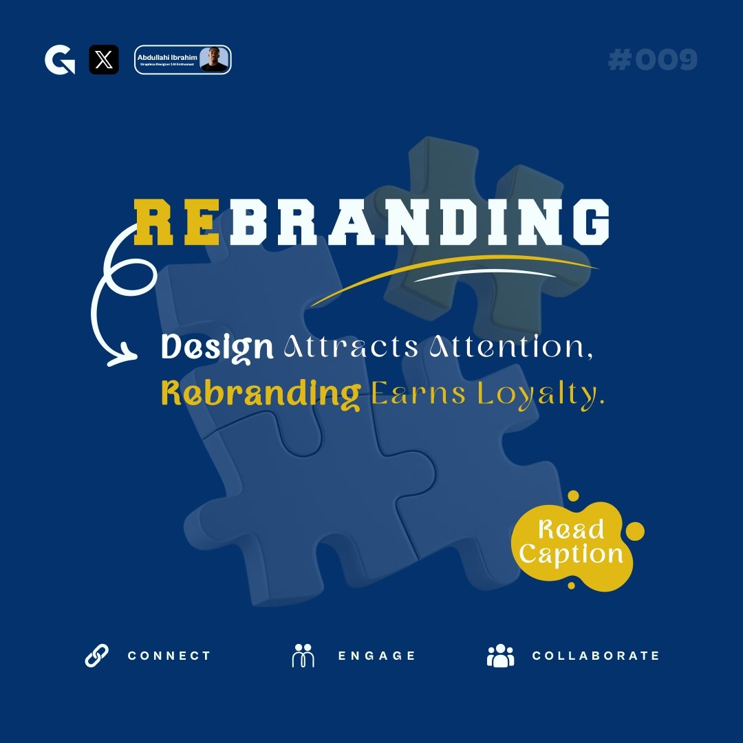 Chegzy_211's tweet photo. One new piece can transform the whole picture. That's the power of rebranding. 🧩 #Rebranding #Branding #BrandIdentity #BrandStrategy #BrandRefresh #VisualIdentity #BrandEvolution #BrandDesign #ModernBranding #BrandTransformation https://t.co/NznCD3YX1J