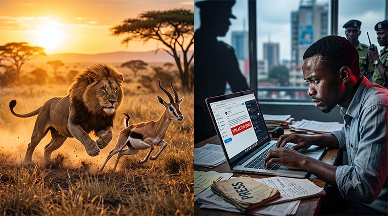 cobbo3's tweet photo. A NEW DEMOCRACY VERSION OF THE AFRICAN TALE OF THE GAZELLE AND LION:
   Every morning in Africa an investigative journalist wakes up. They know they must type faster than the Cybercrime Unit can track their IP address, or they will be "invited for questioning" before lunch.
   Every morning, a Minister of Information/ICT wakes up. He knows he must draft a press release denouncing "foreign interference" faster than the journalist can post a thread on X, or the President will reassign his wife’s lucrative airport catering contract to a rival faction.
   It doesn’t matter whether you are a journalist or a Minister: when the sun comes up, you’d better have a VPN.

THE ORIGINAL:
Every morning in Africa, a gazelle wakes up. It knows it must run faster than the fastest lion or it will be killed.
Every morning a lion wakes up. It knows it must outrun the slowest gazelle or it will starve to death.
It doesn't matter whether you are a lion or a gazelle: when the sun comes up, you'd better be running.