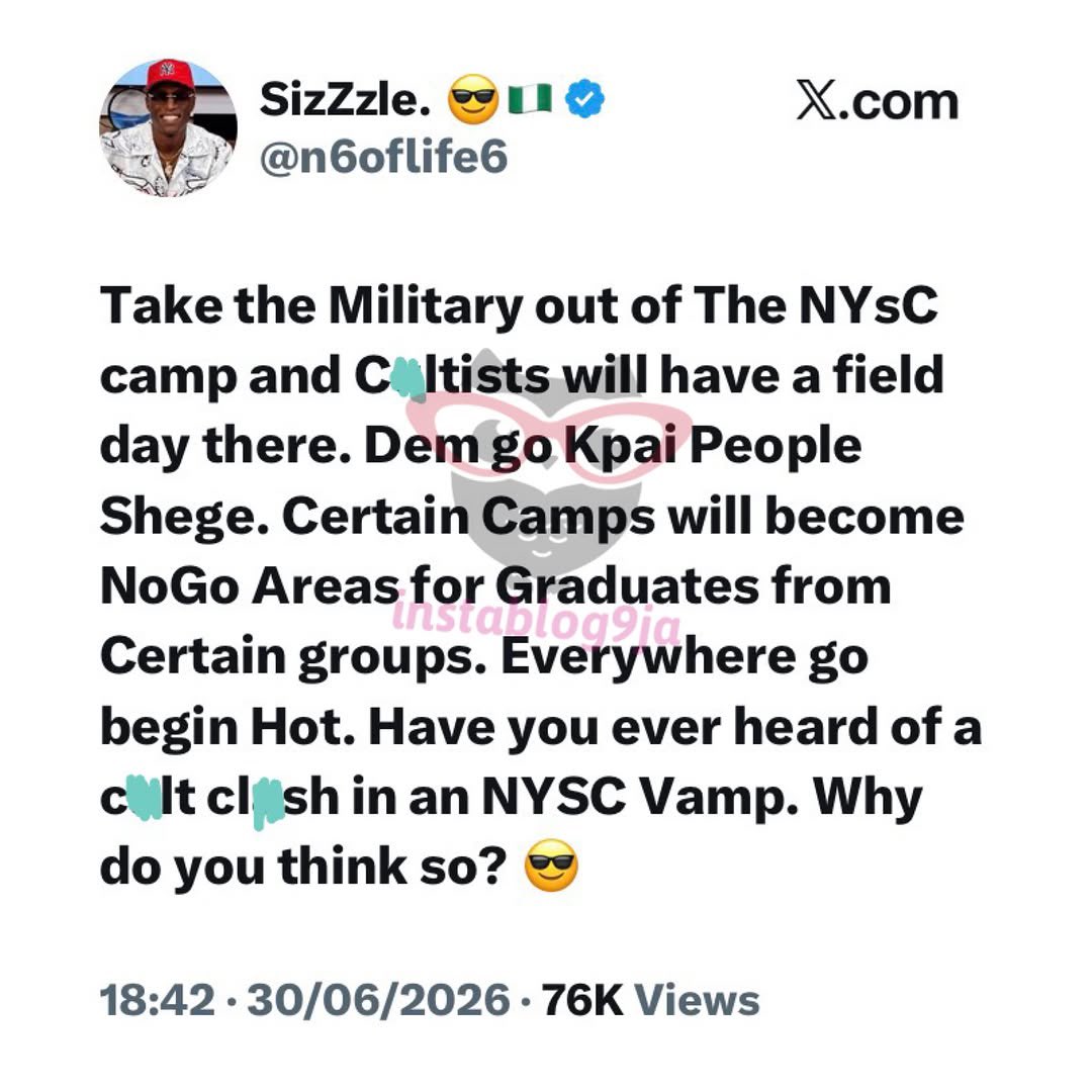 instablog9ja's tweet photo. Cult Vi%lence Will be Rampant if the Military is Withdrawn from NYSC Camps — Rapper N6 Cries Out https://t.co/qx6TH6gCQw