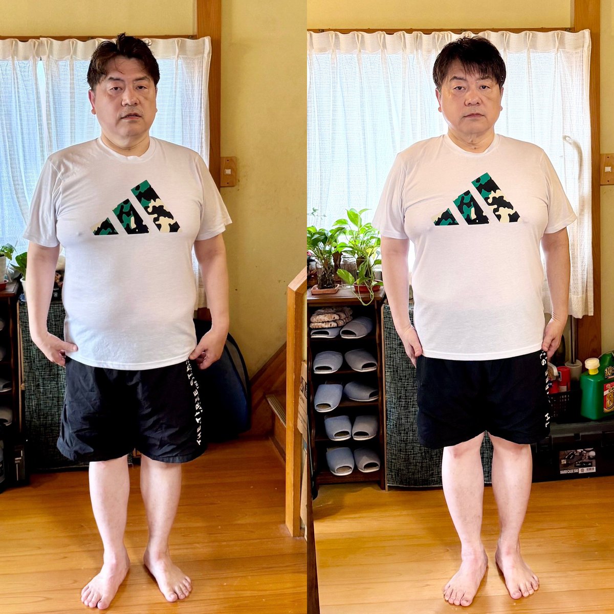 cuthousetwin's tweet photo. 一年ウォーキングやトレーニングをして6kgほど痩せました。裸の写真の方がもっとわかりやすいですがこれでもわかるかなと思います。10kgくらい落ちるかなと思いましたがけっこう食べているのでこんなものかなと思います😊 https://t.co/FWUVHIr44w