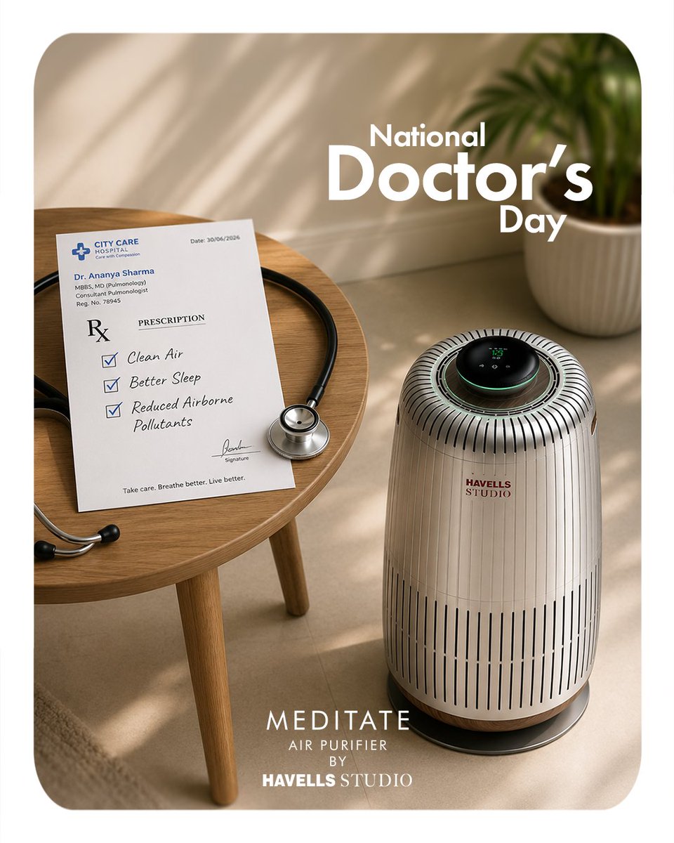 HavellsStudio's tweet photo. This National Doctor’s Day, we honour the doctors who protect life every day.
And Meditate Air Purifier, that quietly protects the air they breathe while doing it.

#HavellsStudio #NationalDoctorsDay #1stJuly #DoctorsDayCelebration #AirPurifier https://t.co/0d9JUyqqWg