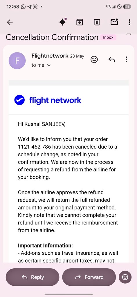 luxurios_devil's tweet photo. Hi @FlightNetwork @eTravelia @MoCA_GoI  @PMOIndia @RamMNK 
I bookied my flight for 29th may the airline resceduled it to 30th may i opted for cancelation bec change in scedule now its been more than a month [policy says 15 days] and flight network has ghosted me please help https://t.co/n7jo4THHUV
