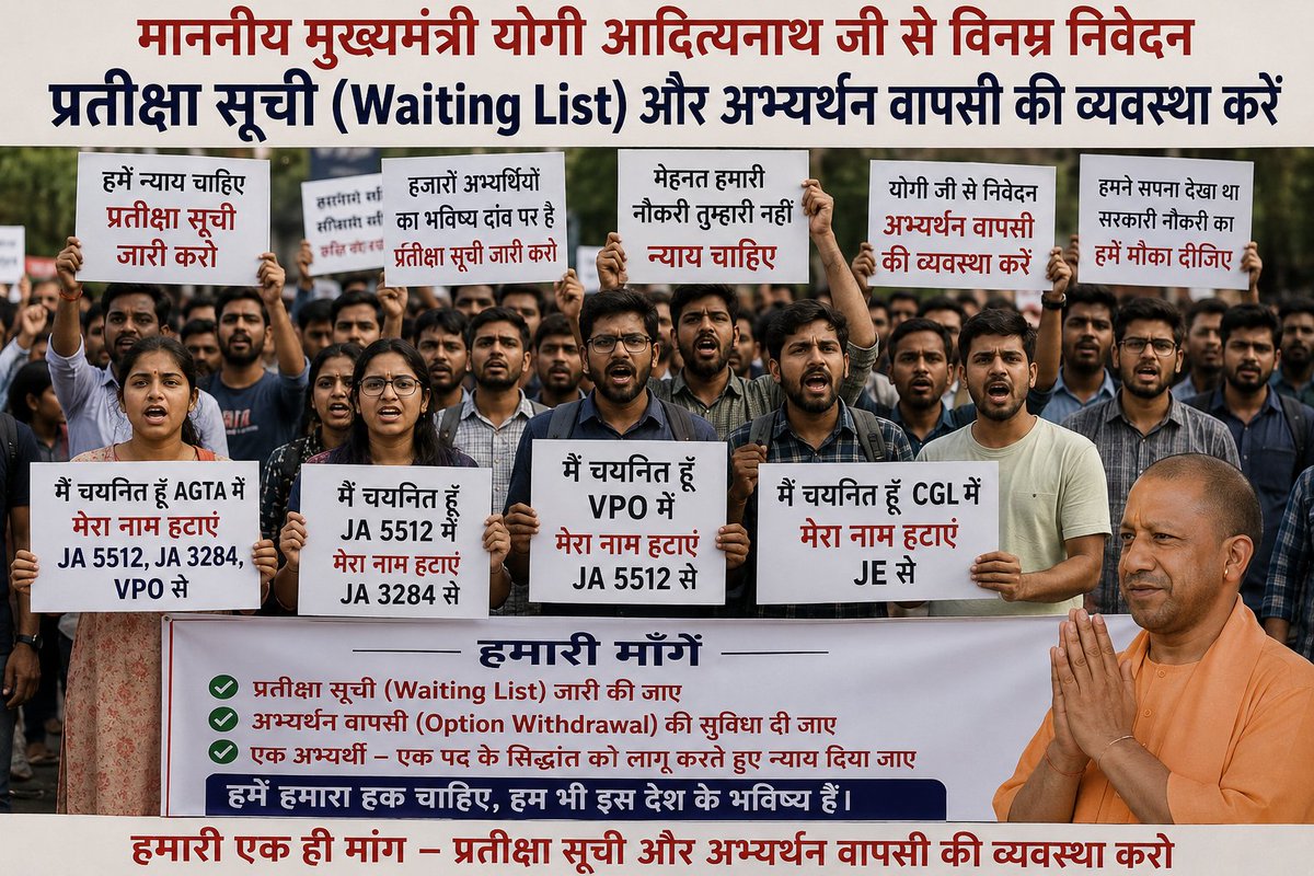 Utkarsh82163266's tweet photo. 5 वर्षों में ek #upsssc ki bharti puri hoti usme bhi 20% se adhik seat vyarth chali jati hai hai.... Yeh kaisa न्याय है @myogiadityanath ji...
कृपया शासनादेश जारी करे waiting list व अभ्यर्थन वापसी के लिए 🙏🙏
@BJP4UP 
@TheNewspinch 
@UPTakOfficial 
#waiting_list_in_upexams https://t.co/RqO438DBiL