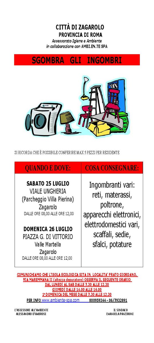 ComuneZagarolo's tweet photo. 📷 CALENDARIO CONSEGNA SACCHI PER LA RACCOLTA DIFFERENZIATA E INIZIATIVA “SGOMBRA GLI INGOMBRI” - LUGLIO 2026 https://t.co/XMJUUfHwNk