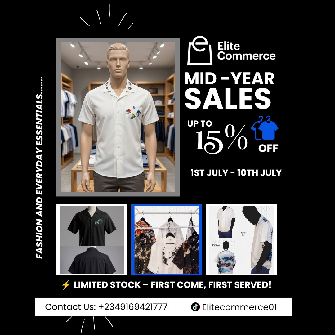 EliteCommerce01's tweet photo. Happy New Month, Elite Family! 🥳✨ 

What a better way to step into July than with a wardrobe upgrade?
Our Mid-Year Sales are officially LIVE! 🎉 

📲 Click the link in bio or WhatsApp +2349169421777 to claim yours now!
#EliteCommerce #MidYearSale #HappyNewMonth #JulySales https://t.co/LaLmMqEoFO
