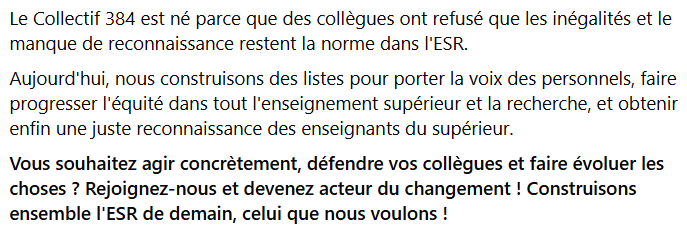 384Collectif's tweet photo. REJOIGNEZ LES LISTES DU SYNDICAT NÉ POUR DÉFENDRE LES ENSEIGNANTS DU SUPÉRIEUR ET L'ÉQUITÉ DANS L'ENSEIGNEMENT SUPÉRIEUR ET LA RECHERCHE !
Candidatez ici : https://t.co/C33eERSvNt
#PE #PRAG #MCF #PU #PRCE #PLP #BIATSS #Contractuels #Biatss #electionsprofessionnelles2026 https://t.co/wDfvMEF5nR