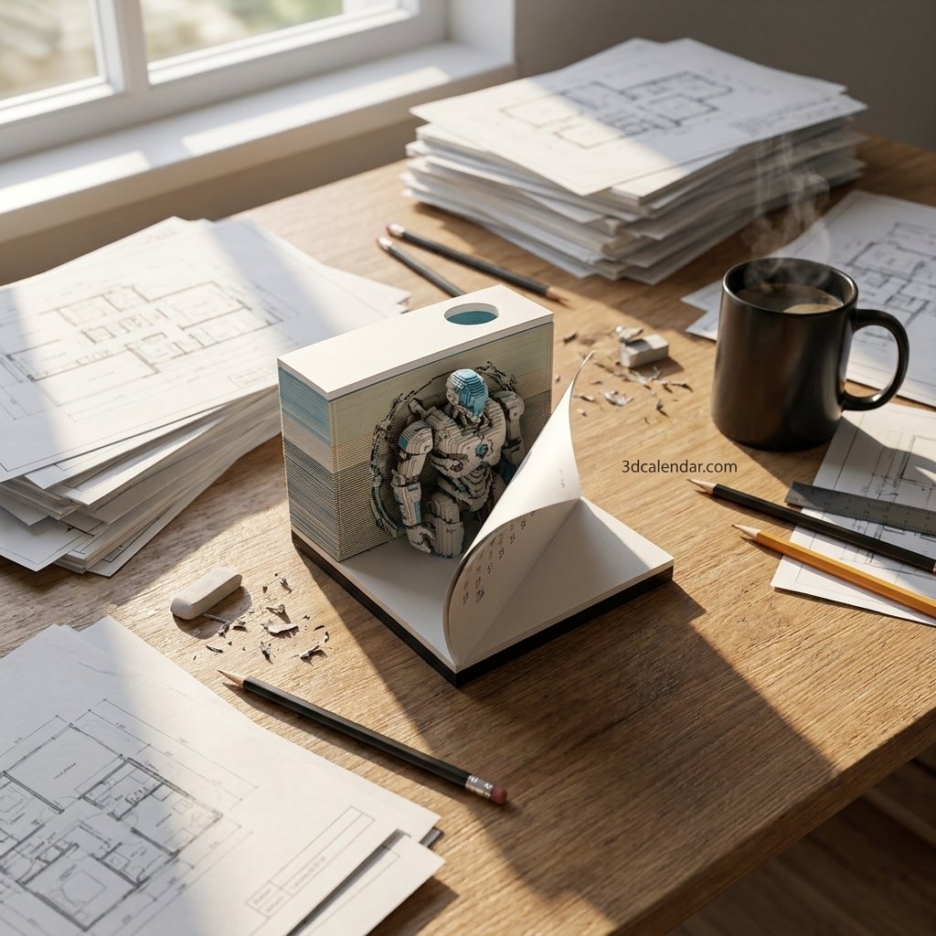 JarrettSchin's tweet photo. Most calendars get tossed in December. The Infinite Future 3D Calendar leaves you with a permanent sculpture of robotics history. It’s a functional desk piece that gets better as you use it. https://t.co/lBHnb49bpM #TechArt #DeskSetup https://t.co/K5g7CZETP7