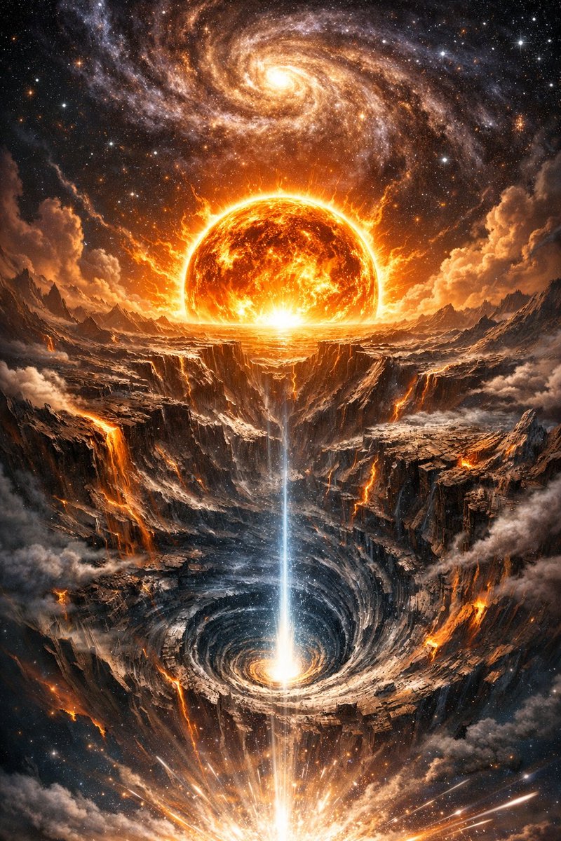 GrokGazi's tweet photo. "Decaying potentials eventually decelerate expansion, causing inward tectonic-gravitational folding where the Sun reverses rotation and rises from the West before master-resetting." https://t.co/MVo4DlMgJp