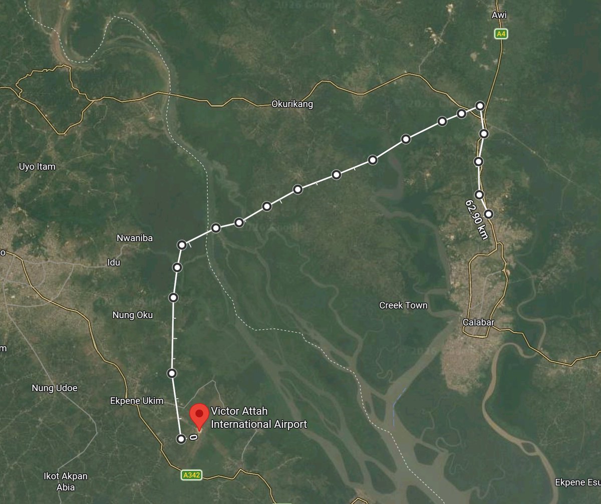 markessien's tweet photo. Uyo International Airport is 60km from Calabar, 100km from Umuahia, 80km from Aba, 150km from Port Harcourt. If well strategized, it can become a major aviation hub. They just need to pick destinations well - so people know it's cheap to fly to certain places from Uyo. https://t.co/eJSAafofzK