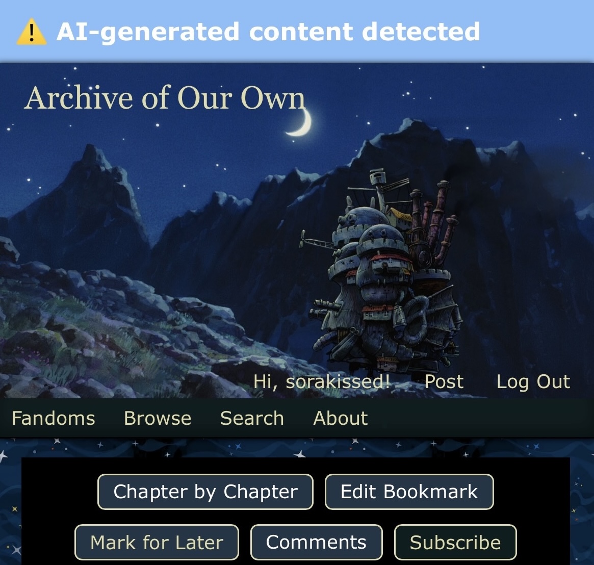 sorakissed's tweet photo. 🔎 AI (Claude) detector 🔍

📍Here's another design to detect the use of AI (Claude) in AO3 fanfics 

Code link + how to install thread 🫶 https://t.co/77iOQrxlNk