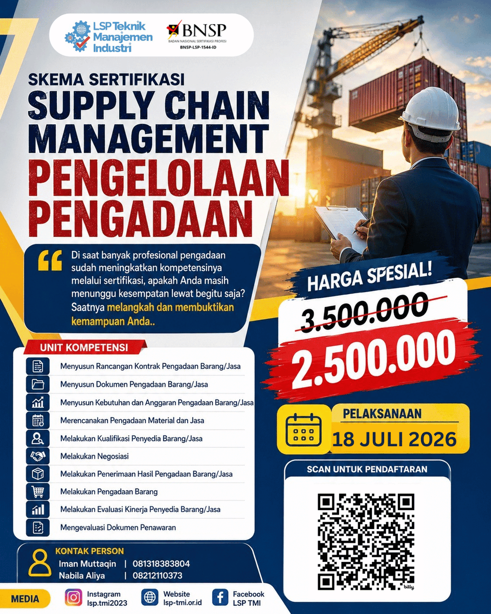 LspTmi's tweet photo. Masih terlibat dalam proses pengadaan tetapi belum memiliki sertifikasi kompetensi?
Saat ini kompetensi pengadaan menjadi salah satu kemampuan yang paling dibutuhkan perusahaan. Persaingan semakin ketat dan perusahaan semakin selektif dalam memilih tenaga kerja yang kompeten. https://t.co/rnJ0tkUnTk