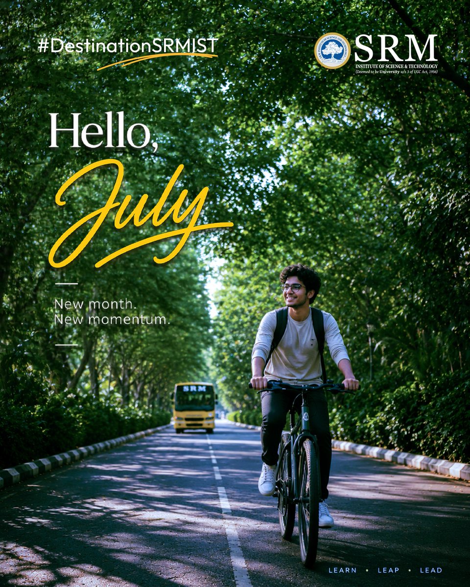 SRM_Univ's tweet photo. A new month. A new academic year. Thousands of new journeys begin at #DestinationSRMIST.
Welcome to where ambitions take shape.
#SRMIST #HelloJuly #CampusLife #LearnLeapLead https://t.co/piuu90HKnv