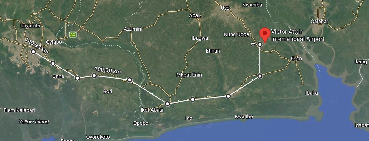 markessien's tweet photo. Uyo International Airport is 60km from Calabar, 100km from Umuahia, 80km from Aba, 150km from Port Harcourt. If well strategized, it can become a major aviation hub. They just need to pick destinations well - so people know it's cheap to fly to certain places from Uyo. https://t.co/eJSAafofzK