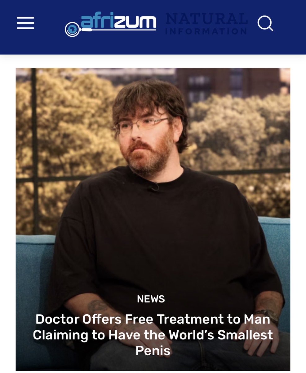 AfriZum's tweet photo. Doctor Offers Free Treatment to Man Claiming to Have the World’s Smallest Penis https://t.co/uMrU9hoA9y via @AFRIZUM https://t.co/LQQwALLWH2
