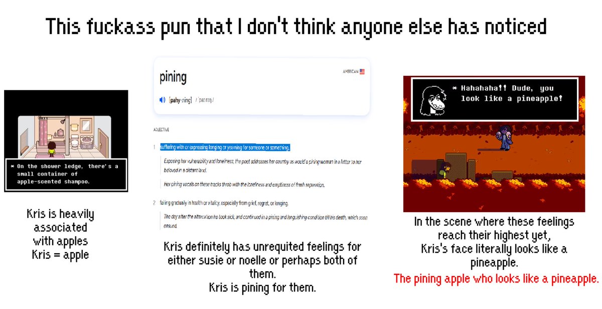 aceofdarts68's tweet photo. Okay seriously has anyone else pointed this out with Kris and why Susie specifically called them a pineapple? Surely I'm not reading too deep into this right? #deltarune https://t.co/CoER5kQLzb
