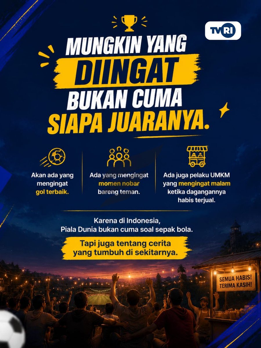 zonaindoupdate's tweet photo. Kadang yang paling berkesan dari Piala Dunia bukan cuma golnya. Tapi momen ketika satu pertandingan bisa mempertemukan banyak orang dan menghidupkan suasana di sekitar kita. 🙌⚽ https://t.co/nHaLlzWwoI