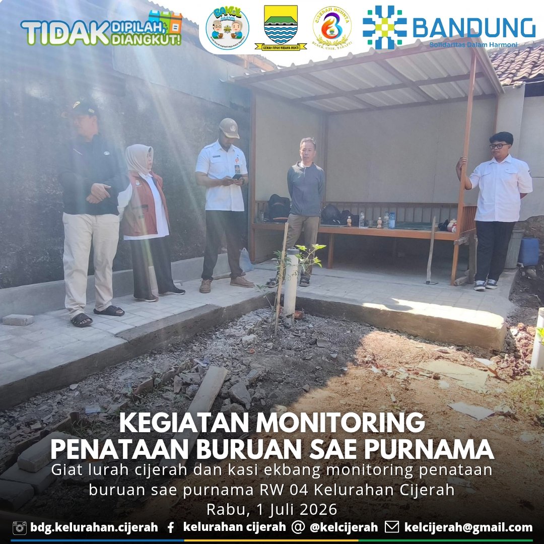 kelcijerah's tweet photo. Giat lurah cijerah dan kasi ekbang monitoring penataan buruan sae purnama RW 04 Kelurahan Cijerah. Rabu, 1 Juli 2026 Cc : @hmfarhanbdg @kangerwin_bdg @bag.tapembandung @halobandung @humas_bandung @bdg.bkpsdm @kec_bandung_kulon @kartila7262 
#bandungutama https://t.co/x2rdRI4A9j