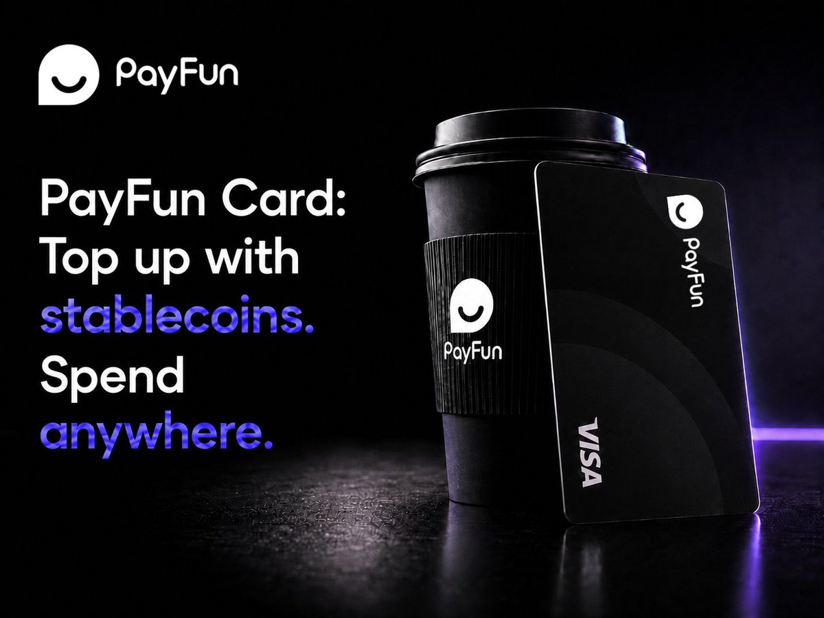 PayFunOfficial's tweet photo. Tired of your crypto just sitting there?

You’ve got money in your wallet, but buying coffee, subscribing to ChatGPT, or traveling abroad still feels complicated. Sell, withdraw, wait, pay fees… too many steps, too little freedom.

PayFun Card changes the game.

Top up with USDT or USDC and spend freely anywhere Visa works. Apple Pay & Google Pay supported. Fees from just 0.5%.

Your crypto, finally living its best life 💳

Which everyday moment would feel better with PayFun Card? 👇