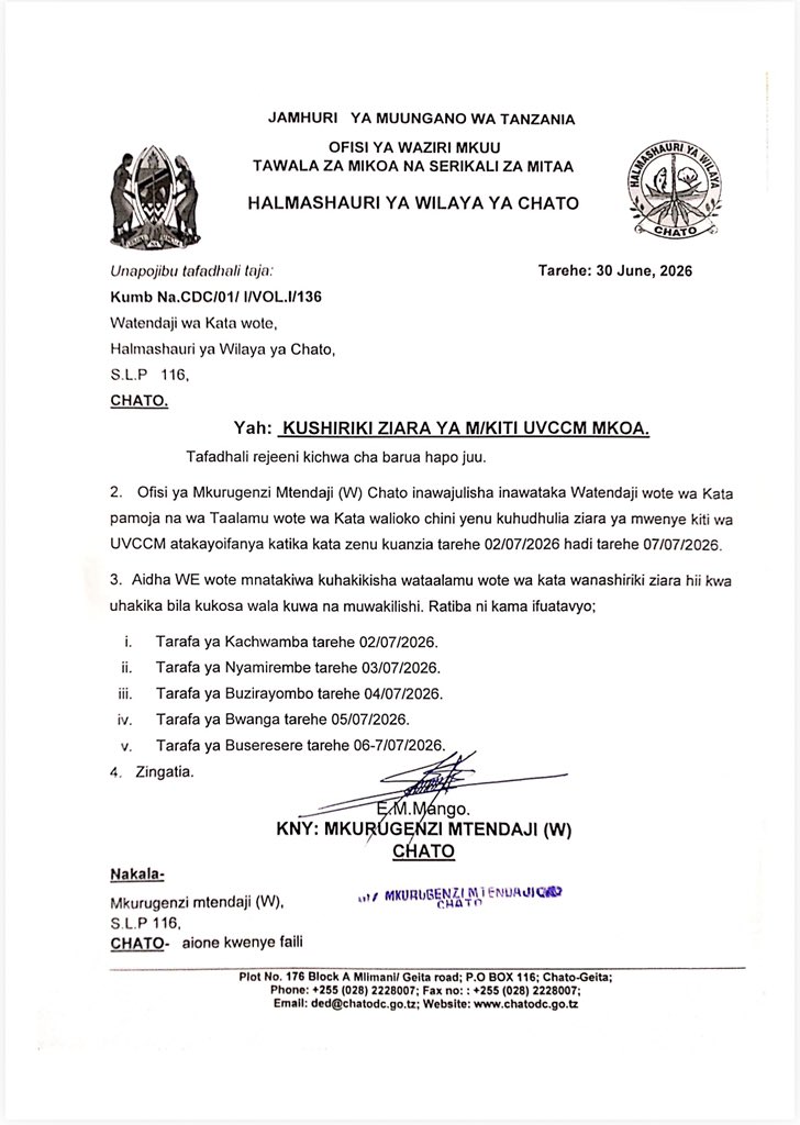 HildaNewton21's tweet photo. Wakati CHADEMA tumezuiwa kufanya Mikutano ya hadhara, kesho Mwenyekiti wa UVCCM atakuwa Mikutano huko Chato.

Ushaidi huu hapa someni wenyewe barua ya Mkurungenzi wa Wilaya ya Chato. https://t.co/INwljCyVnB