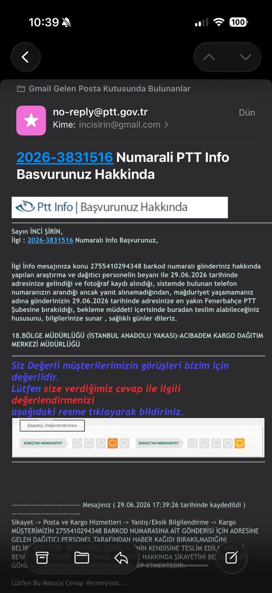 incisirin's tweet photo. Kuryeniz kapımı çalmadığı gibi haber kağıdı da bırakmadan paketimi teslim etmedi. Talep oluşturmama rağmen yalan beyanla dönüş yaptınız. @PTTKurumsal @PTT_DestekEkibi https://t.co/DRv03a7goP
