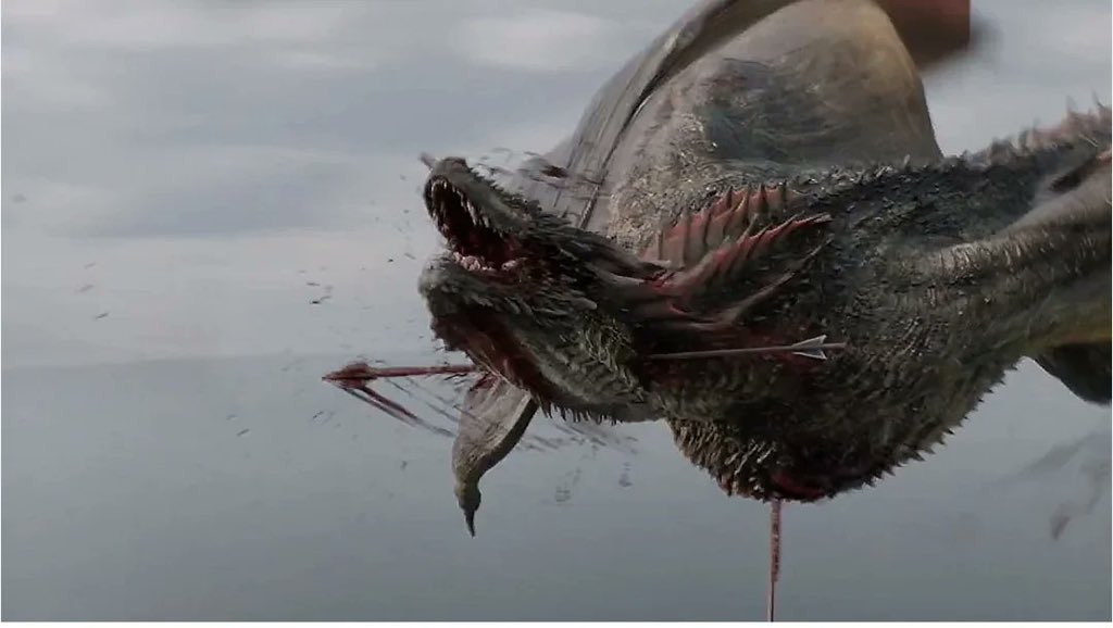 fwsoak's tweet photo. the dragon rhaegal being k!ll3d by a giant "scorpion" (ballista) bolt fired from euron greyjoy’s fleet... https://t.co/gaLK4TwhYo