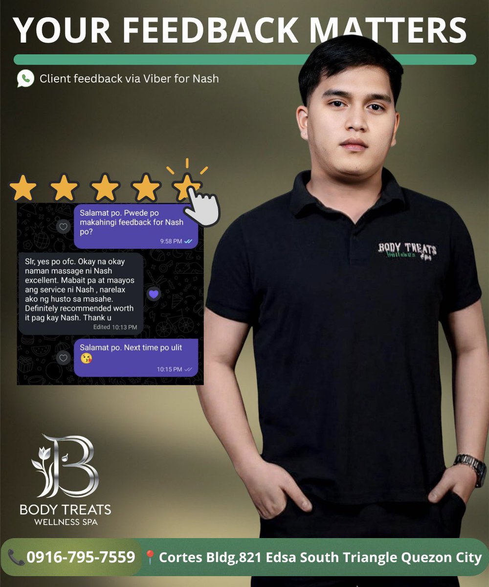 btwsreviews's tweet photo. ✨ Satisfied clients say it best!
Congratulations to Rage and Nash for another positive client review. Thank you for delivering a quality wellness experience! 💚
#ClientFeedback #BodyTreats #Wellness https://t.co/NYqrjYvvIf
