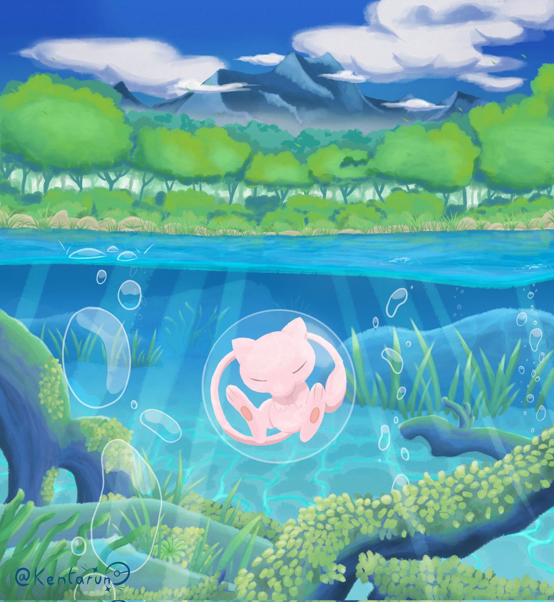 Kentarun_'s tweet photo. Probably one of my favorite. This mew TCG art is a reproduction, in my style, of the Mew intro scene in "Pokémon : the first movie" from 1998.

#pokemon #pokemonart #mew #tcgpokemon https://t.co/a3ncelVB9U