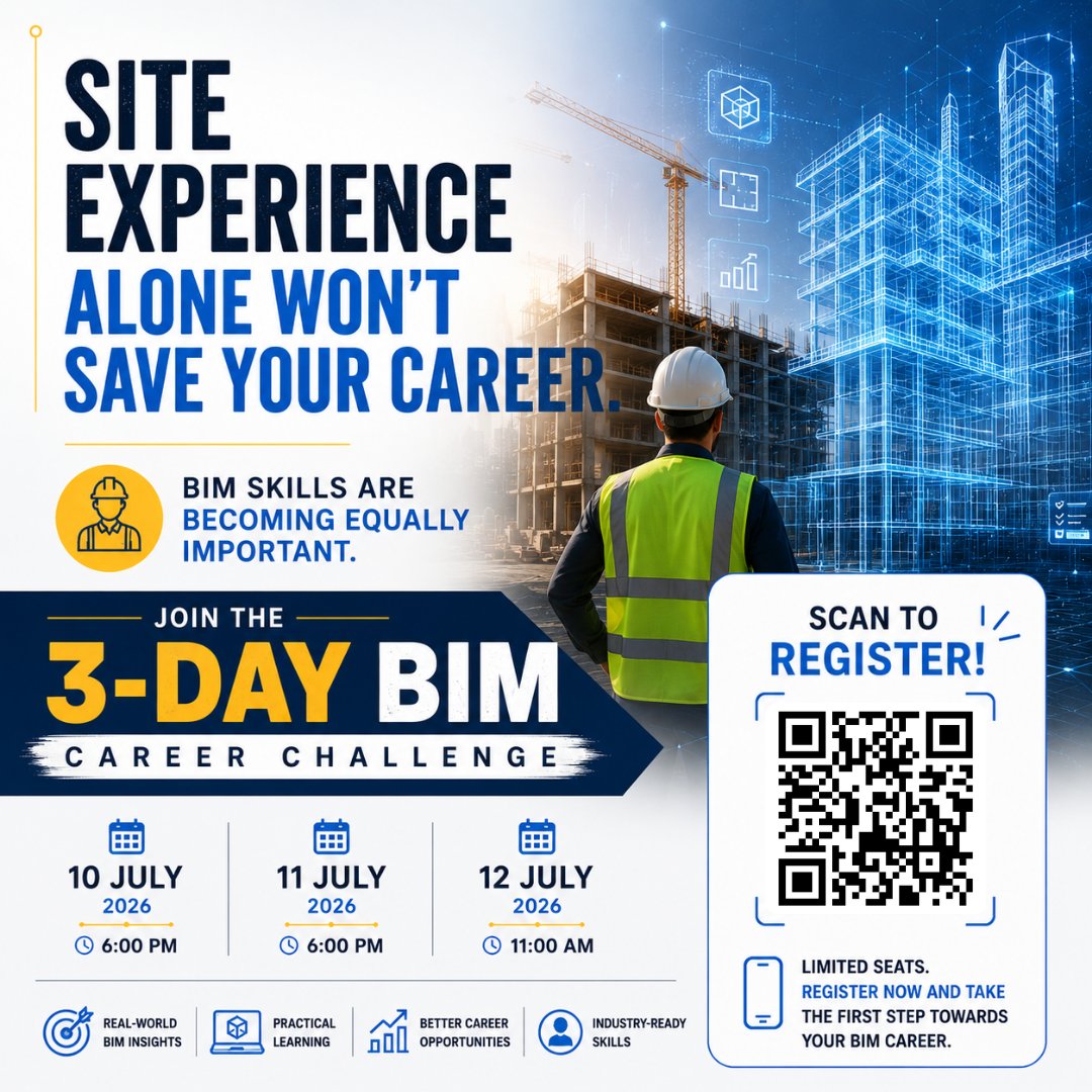 bimfasttrack's tweet photo. Site Experience Alone Isn't Enough Anymore

Register Here:
🔗 https://t.co/okiE2joUOh

🚧 Site experience + BIM skills = stronger career opportunities. Learn what the industry expects.

#BIMFastTrack #CivilEngineering #BIM #CareerGrowth https://t.co/s7FfdKMLy7