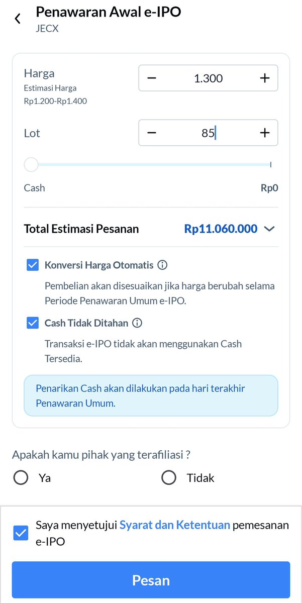 vebiancata's tweet photo. Kalau cuma lihat cuplikan awal videonya sih pasti banyak yang nggak percaya. Aku juga gitu. Tapi pas ditonton sampai selesai, Tommy Yu Irawan jelasin kenapa dia bisa pesan IPO sampai 450 juta walaupun cash cuma 9 juta. Ternyata ada fitur cash tidak ditahan yang dipakai. https://t.co/v1ob54sqHR
