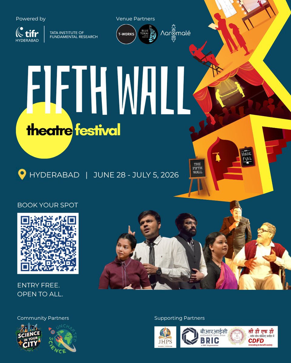 digitaldutta's tweet photo. If you are in Hyderabad and are into Science and Theatre, the TIFR Hyderabad is bringing you Fifth Wall Theatre Festival this upcoming weekend. Register while last few tickets last. 
https://t.co/Q5RLBVglNW https://t.co/1ff4yylc5u