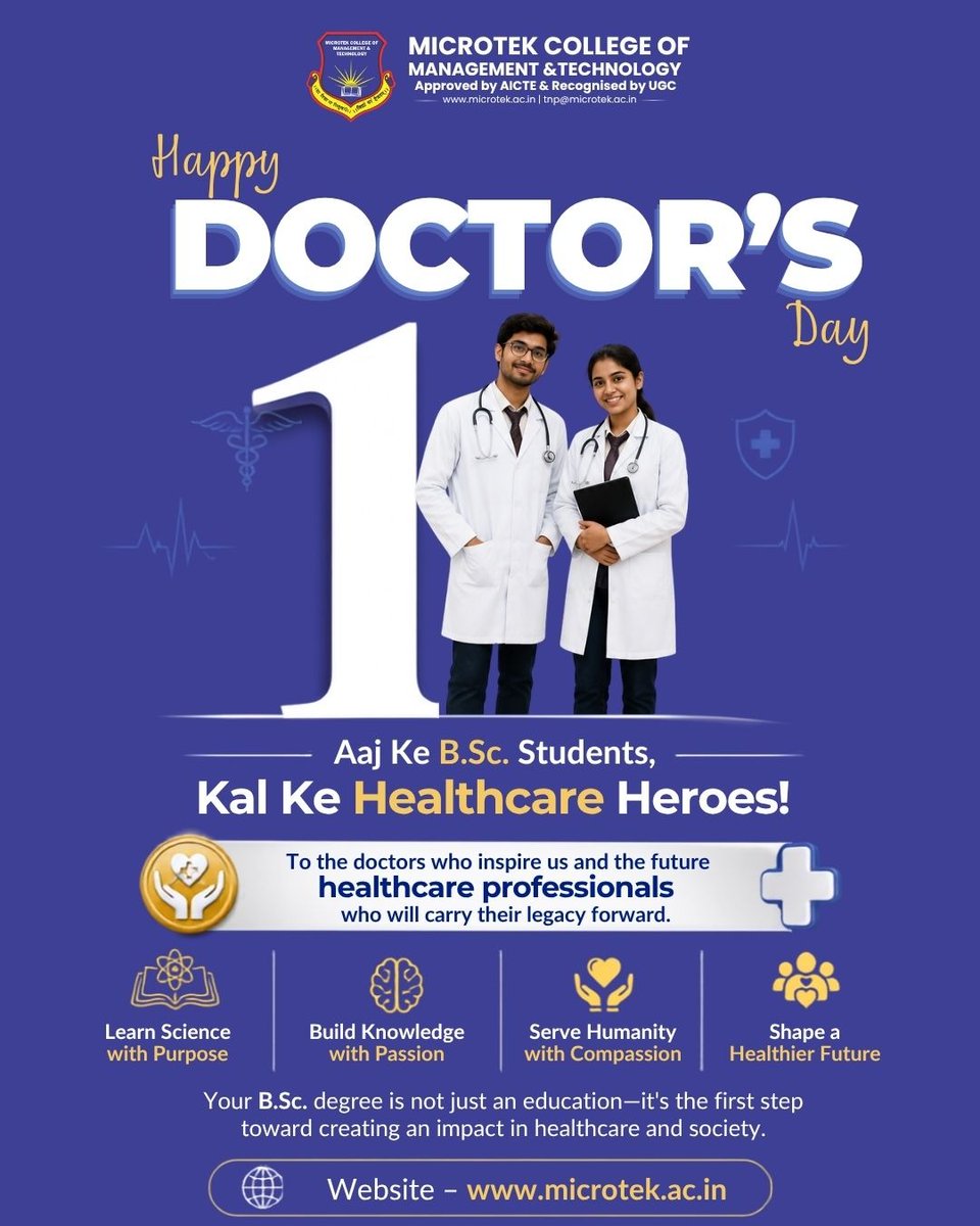 MicrotekClg_Vns's tweet photo. This Doctors' Day, we salute the doctors who dedicate their lives to healing and inspiring generations. At Microtek College, we are proud to nurture today's https://t.co/2e4XdbCpYo. students into tomorrow's compassionate healthcare professionals. https://t.co/T1AJrJXvwe