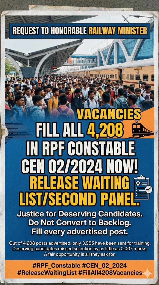 Ravindr90244170's tweet photo. #waiting_list_in_upexams

#Release_RPF_Second_Panel
#Fill4208RPFPosts
#CEN_02_2024
#ReleaseRPFSecondPanel
@RailMinIndia https://t.co/lKbsYanNOk