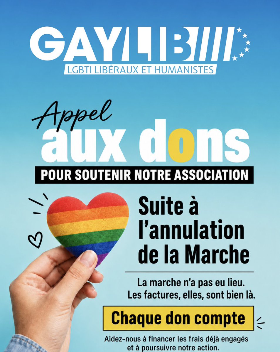 GayLib's tweet photo. [APPEL AUX DONS] Suite à l’annulation de la Marche des Fiertés, notre association doit faire face à des frais déjà engagés.
Pour continuer à porter notre voix et nos combats, chaque don compte.
https://t.co/Bw5bEYspvy 
Merci pour votre soutien 🌈 https://t.co/DqCY7jGXTl