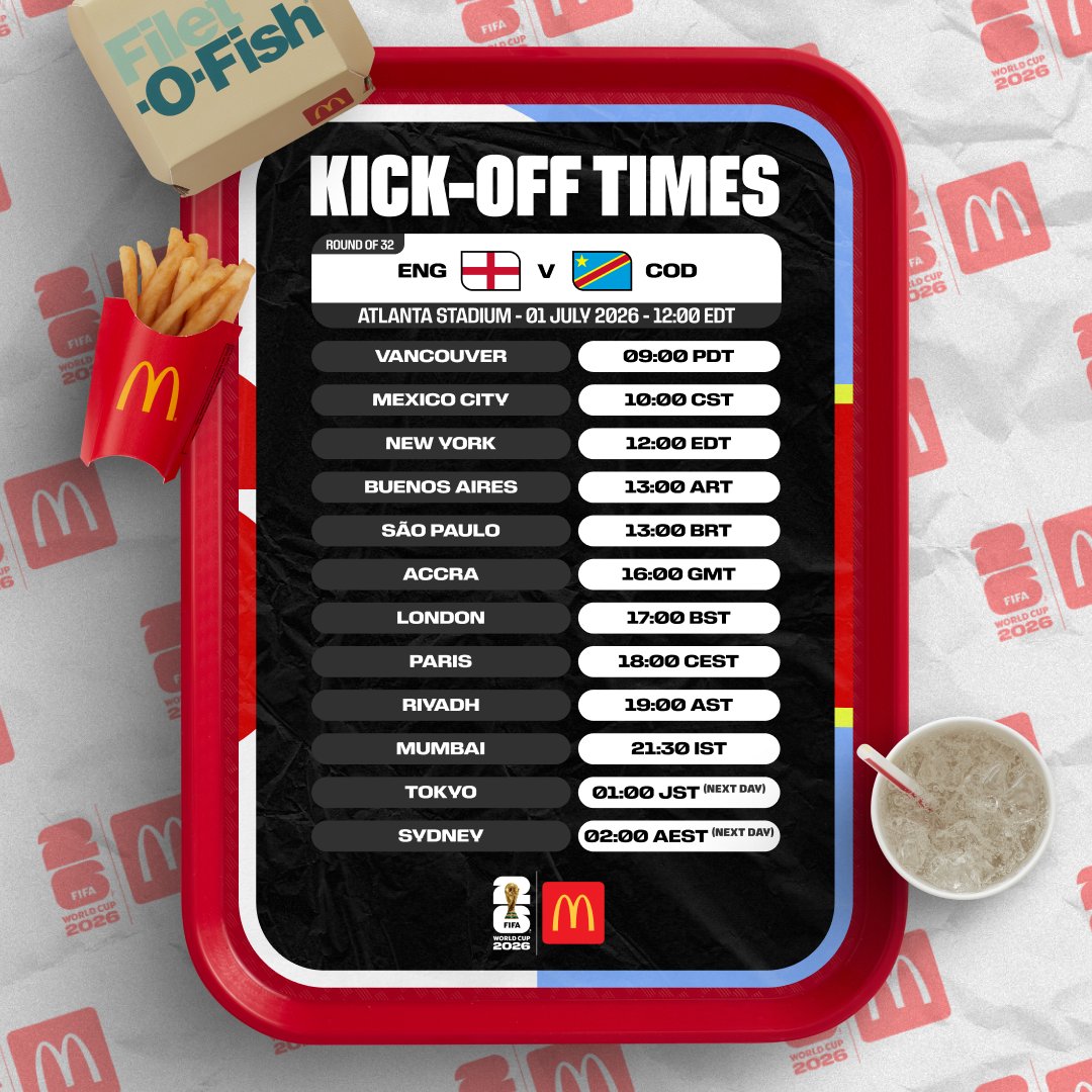 FIFAWorldCup's tweet photo. Don't miss a moment of the action!
#FIFAWorldCup #KickOffTimes
@McDonalds