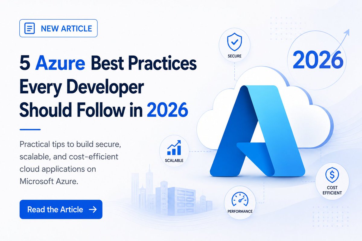 CsharpCorner's tweet photo. ☁️ Building on Azure in 2026? 

These 5 best practices can save you time, reduce costs, and improve security from day one.
🔹 Use Infrastructure as Code
🔹 Prefer Managed Identities over secrets
🔹 Monitor everything with Azure Monitor
🔹 Design for auto scaling 
🔹 Optimize cloud costs continuously

Read the full article and level up your cloud architecture skills 👇

🔗 https://t.co/WPRoEAcTgK

#Azure #MicrosoftAzure #CloudComputing #DevOps #CloudNative #SoftwareEngineering #TechTips