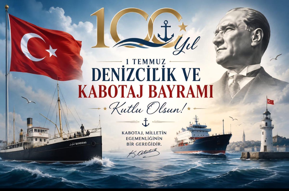 canerenoglu1's tweet photo. Stratejik deha, Yüce Önder Mustafa Kemal Atatürk'ün denizlerimize tam bağımsızlık ve özgürlük mührünü vurduğu Denizcilik ve Kabotaj Bayramımızın 100. yıl dönümü kutlu olsun. https://t.co/3nl6L6mYxx